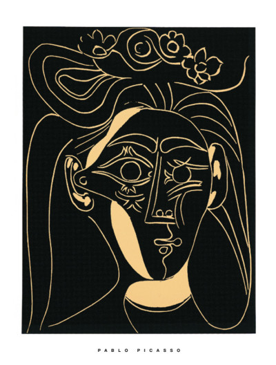 花柄の帽子をかぶった女性、1962年 作： Pablo Picasso